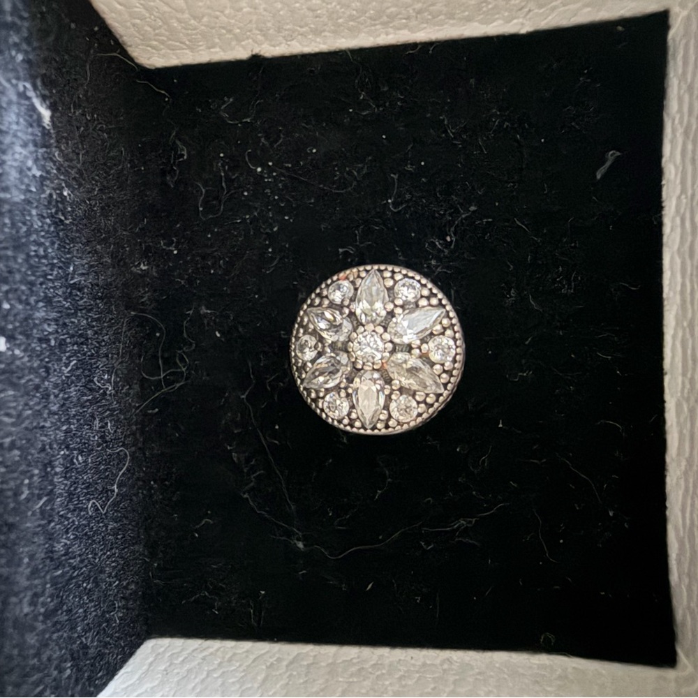 Pandora Silver Clear Crystal Floral Round Charm